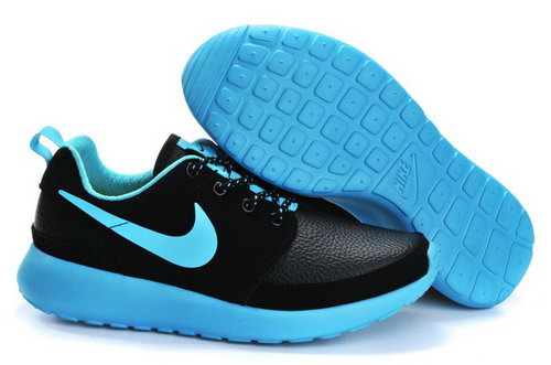 Nike Roshe Run Womenss Shoes Leather Black Blue France